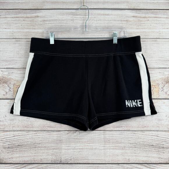 Nike Low Rise Sweat Shorts Womens XL Black White Drawstring NEW - Picture 1 of 11
